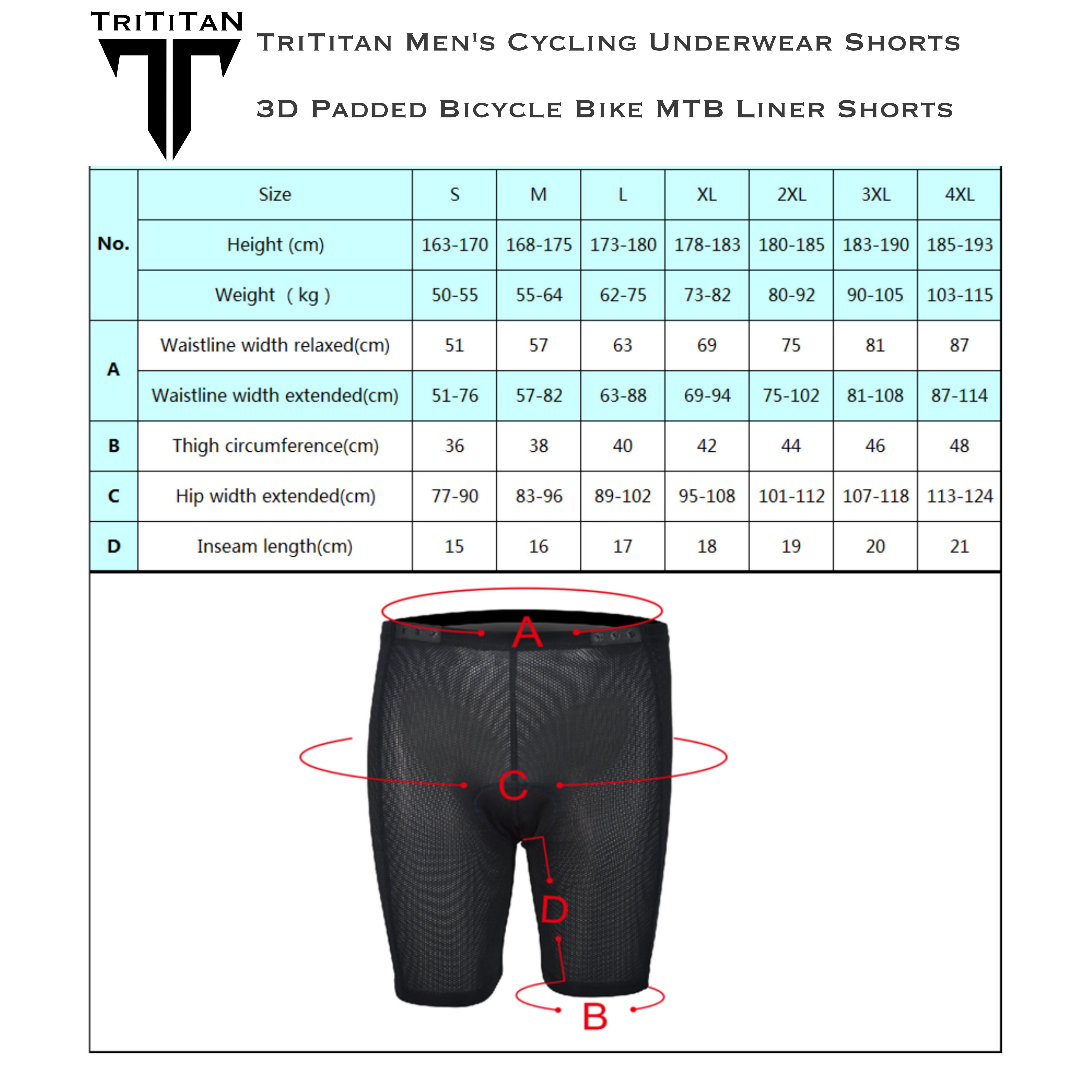 Trititan Mens Light Cycling Underwear Shorts 3D Padded Bicycle Bike MTB Liner Shorts - Afbeelding 4